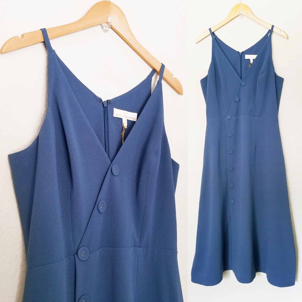 NEW Dress the Population Women's L Emily Midi Dress Graphite Blue Fit Flared NWT - Picture 9 of 11